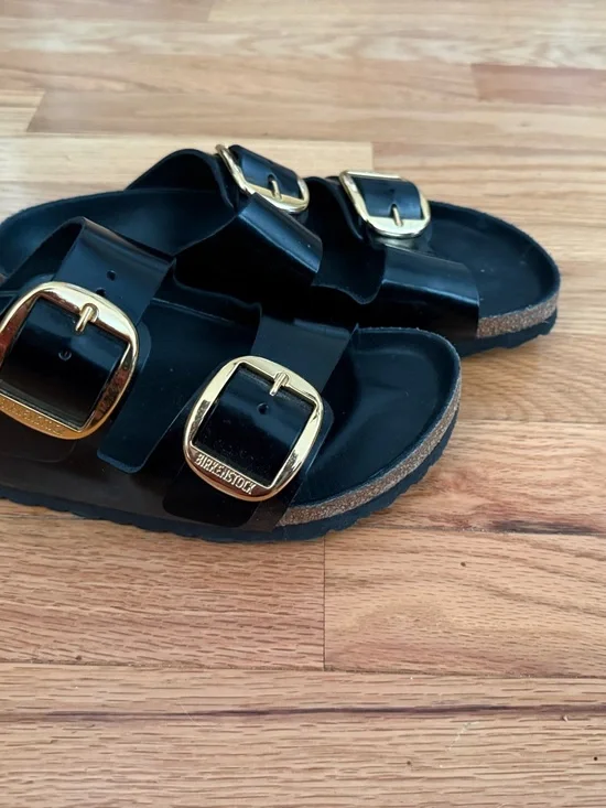 Birkenstock Arizona Big Buckle Black Natural Patent Sandal - Picture 4 of 5